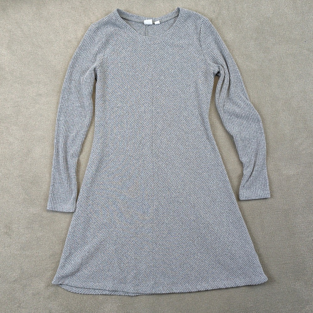 Gap Ribbed Swing Dress Womens Small Gray Long Sleeve Knit Mini Fit Flare Casual